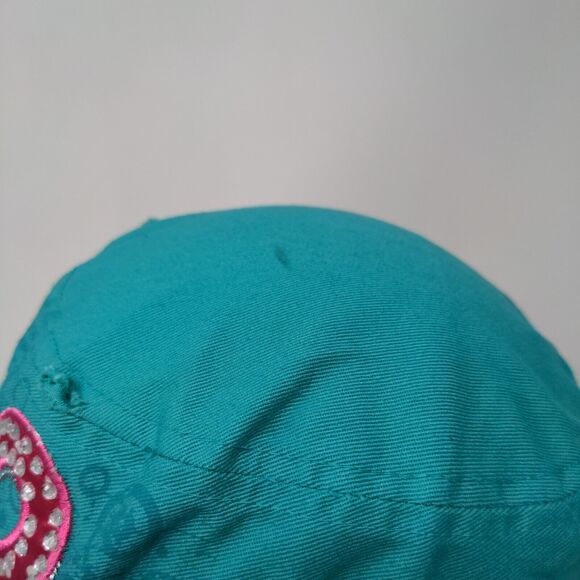 Cancer Awareness Pink Ribbon Cadet Army Cap Greenish-Blue One Size Distressed - Picture 4 of 8